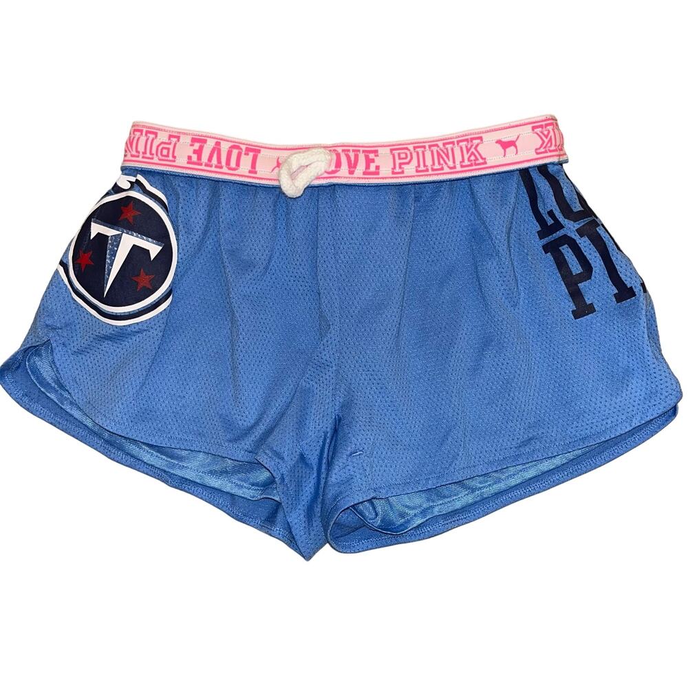 Victoria's Secret PINK Blue Mesh Athletic Shorts with Pink Waistband